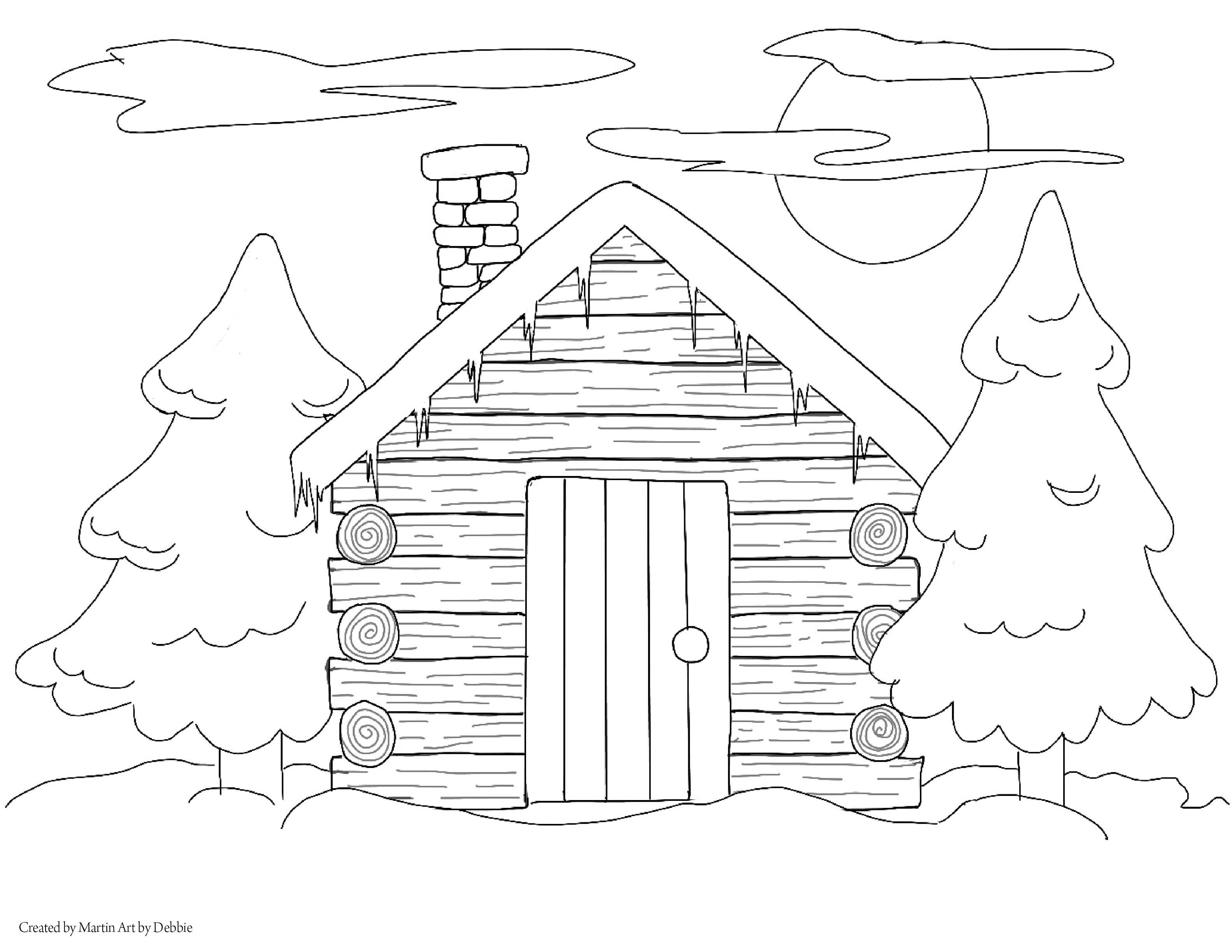 Cabin in the woods colouring page instant download lots of fun for kids and adults