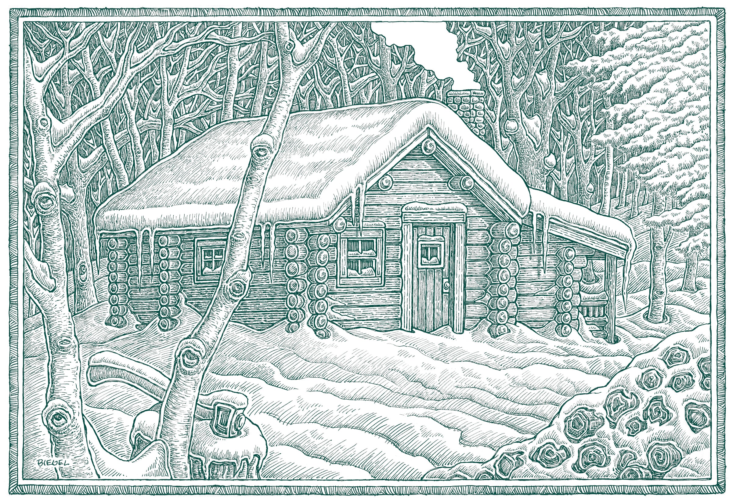 Winter log cabin boxed holiday cards high end greeting cards
