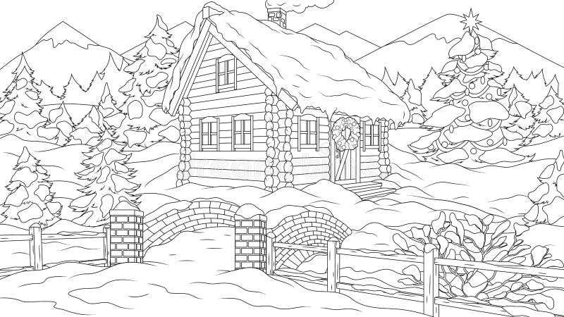 Vector illustration a house in the forest for the new year stock vector