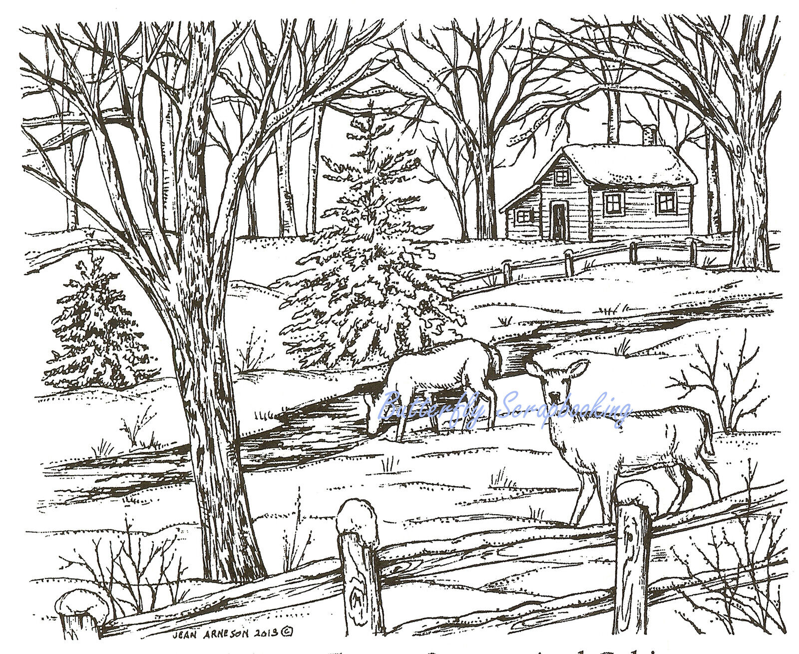 Winter deer cabin scene wood mounted rubber stamp northwoods p new