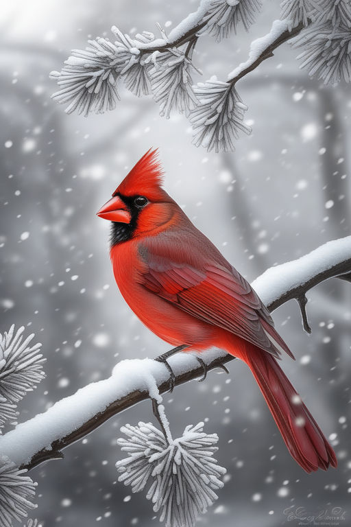 Cardinal in the snow add some holiday effects