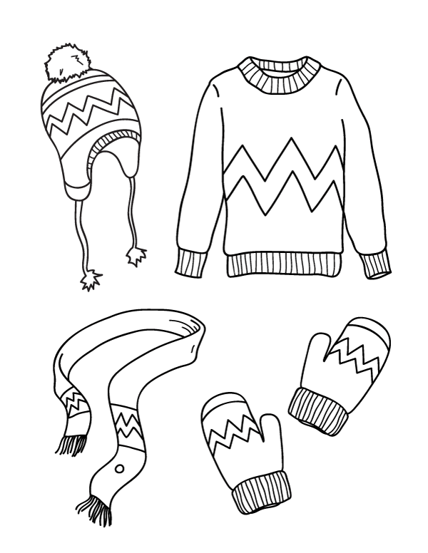 Printable winter clothes coloring page