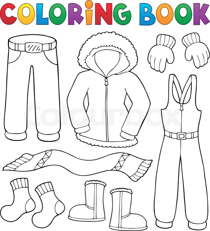 Coloring book winter clothes topic set stock vector