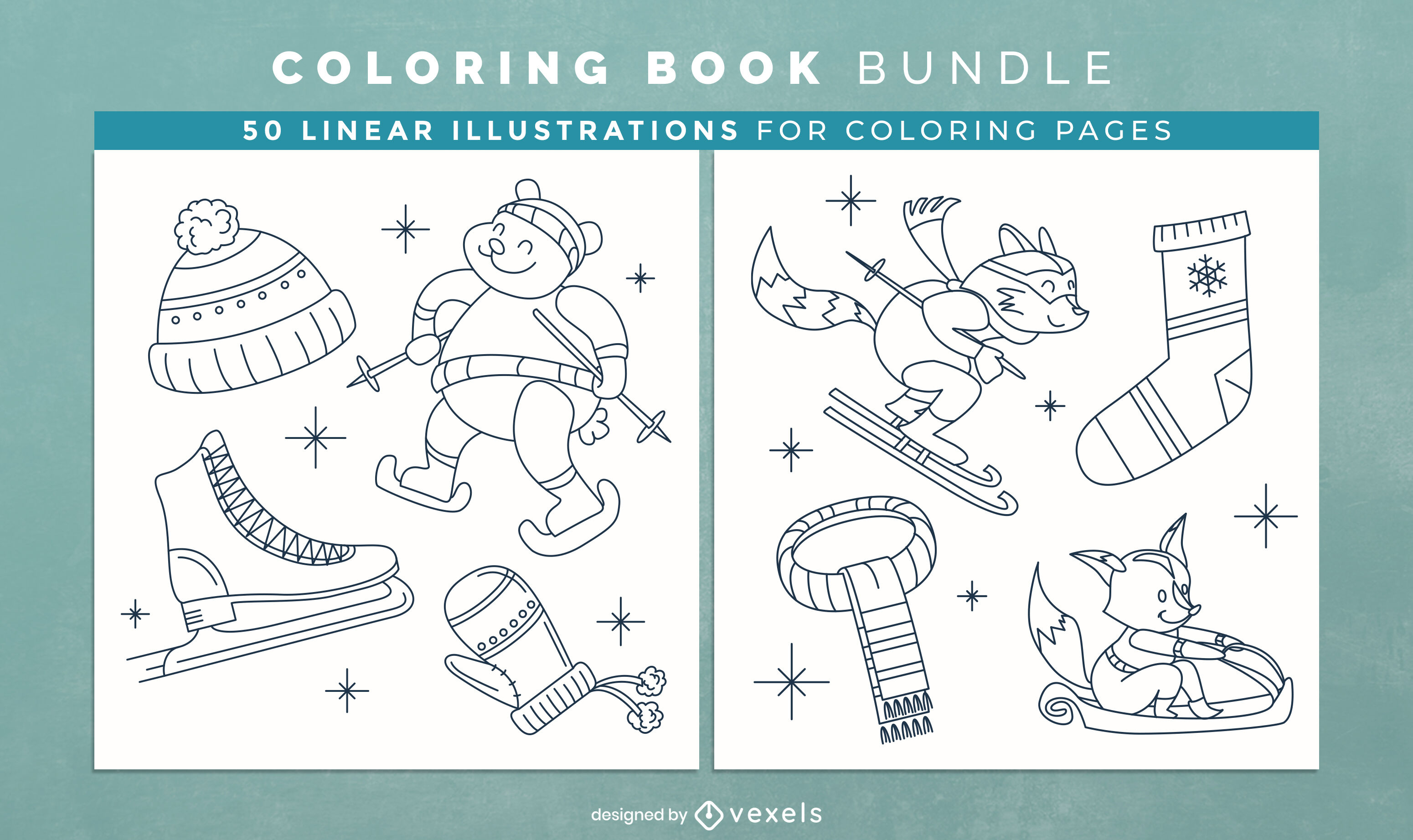 Winter clothes coloring book design pages vector download