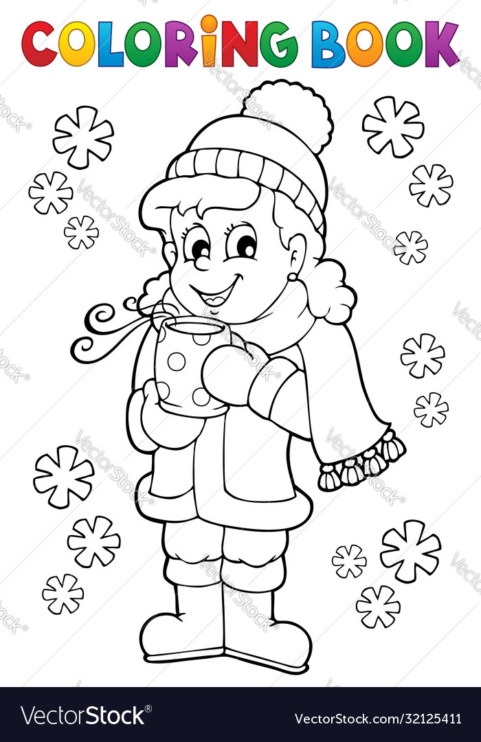 Coloring book girl in winter clothes royalty free vector