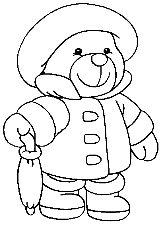 Teddy bear dressed in winter clothes coloring page