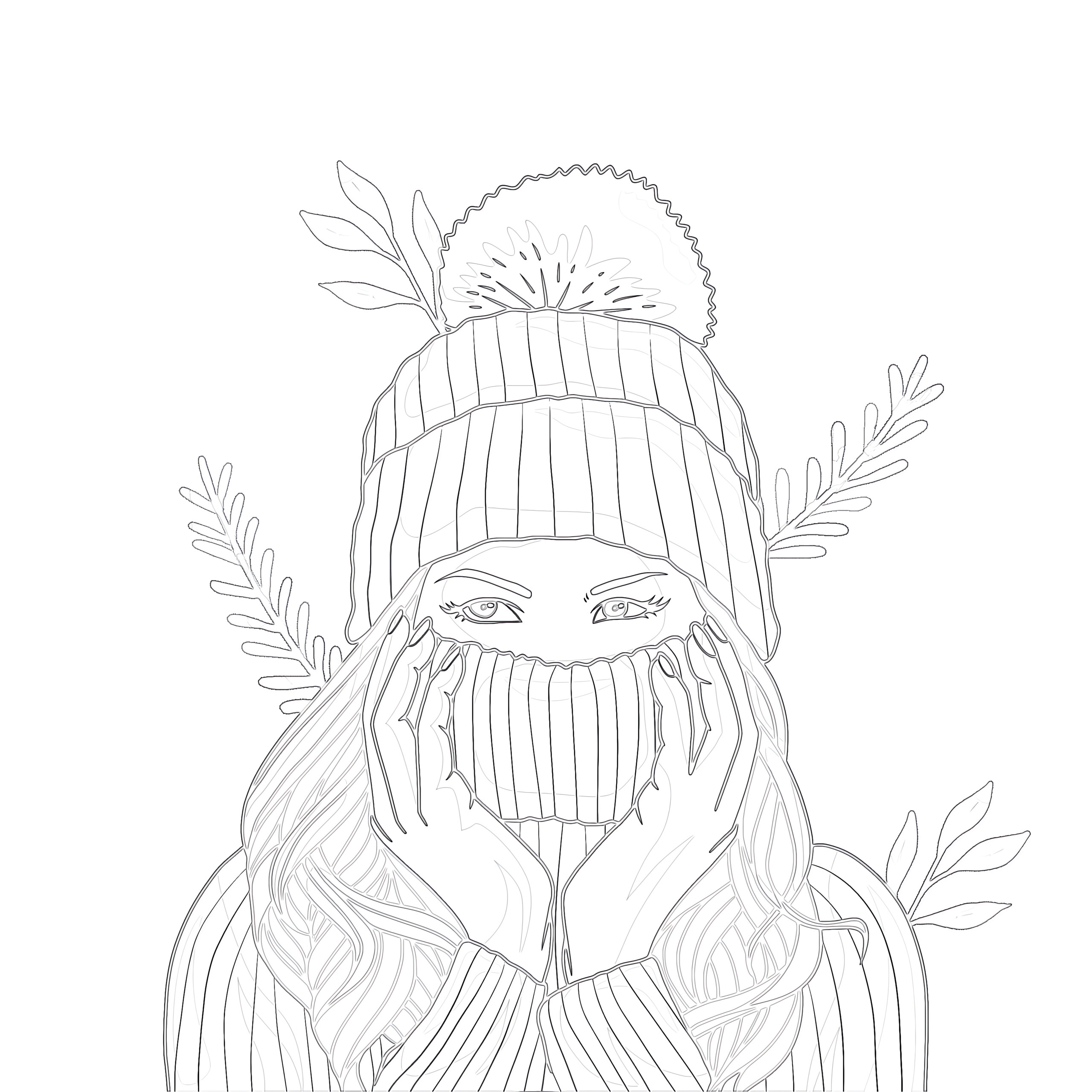 Girl wearing winter clothes coloring page