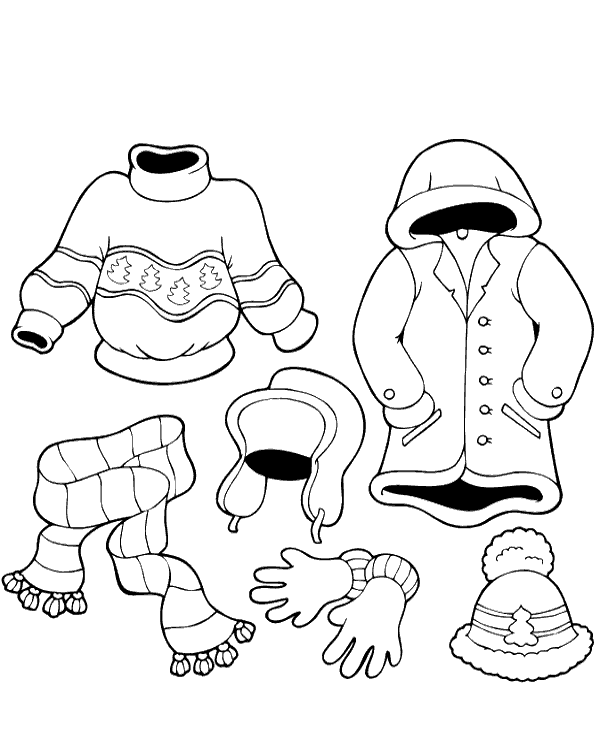 Winter clothes coloring picture