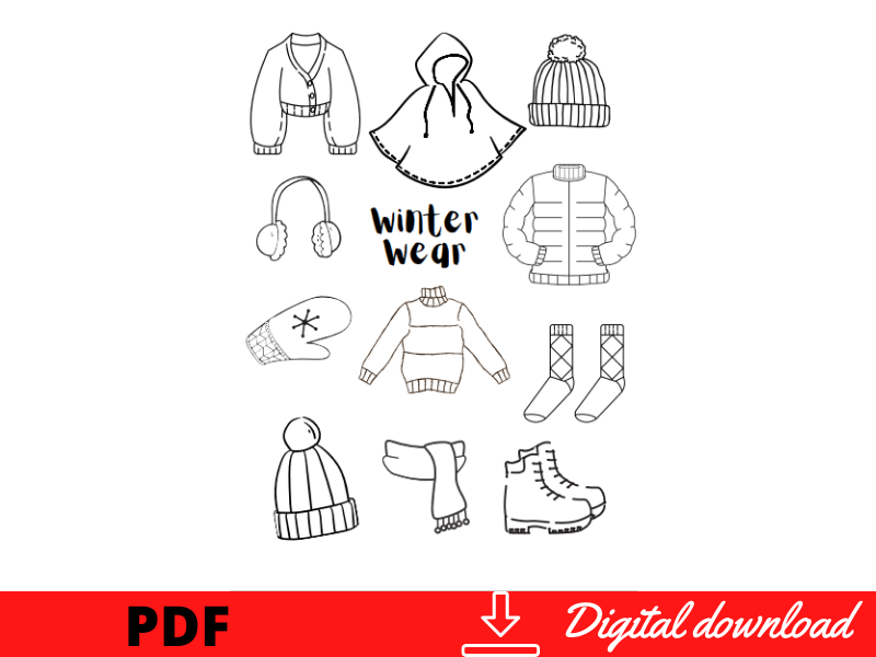 Winter clothing coloring activity worksheet one page teaching resources