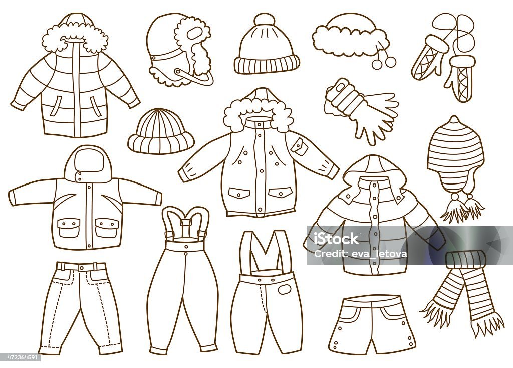 Collection of winter childrens clothing stock illustration