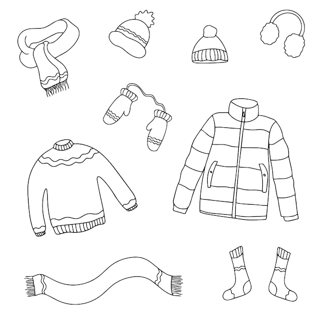 Premium vector set of winter clothing icons vector doodle illustration doodle autumn winter clothes vector collection