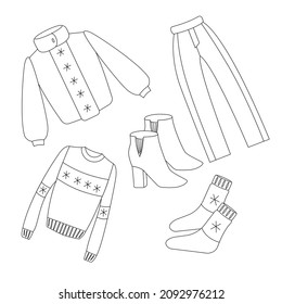 Outline drawing set winter clothes pants stock vector royalty free