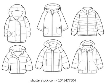 Collection winter childrens jacket coloring book stock vector royalty free