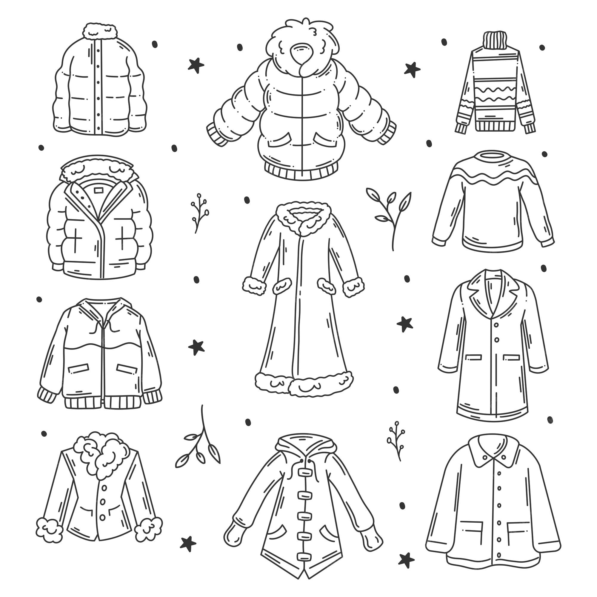 Premium vector winter jacket hand drawn doodles coloring