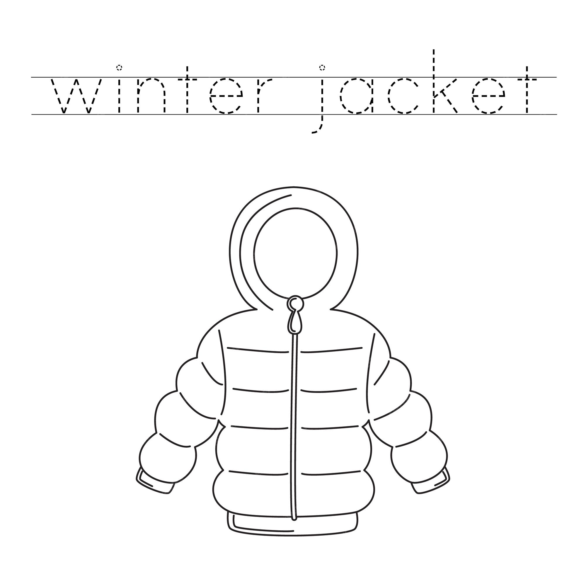 Premium vector trace the letters and color winter jacket handwriting practice for kids
