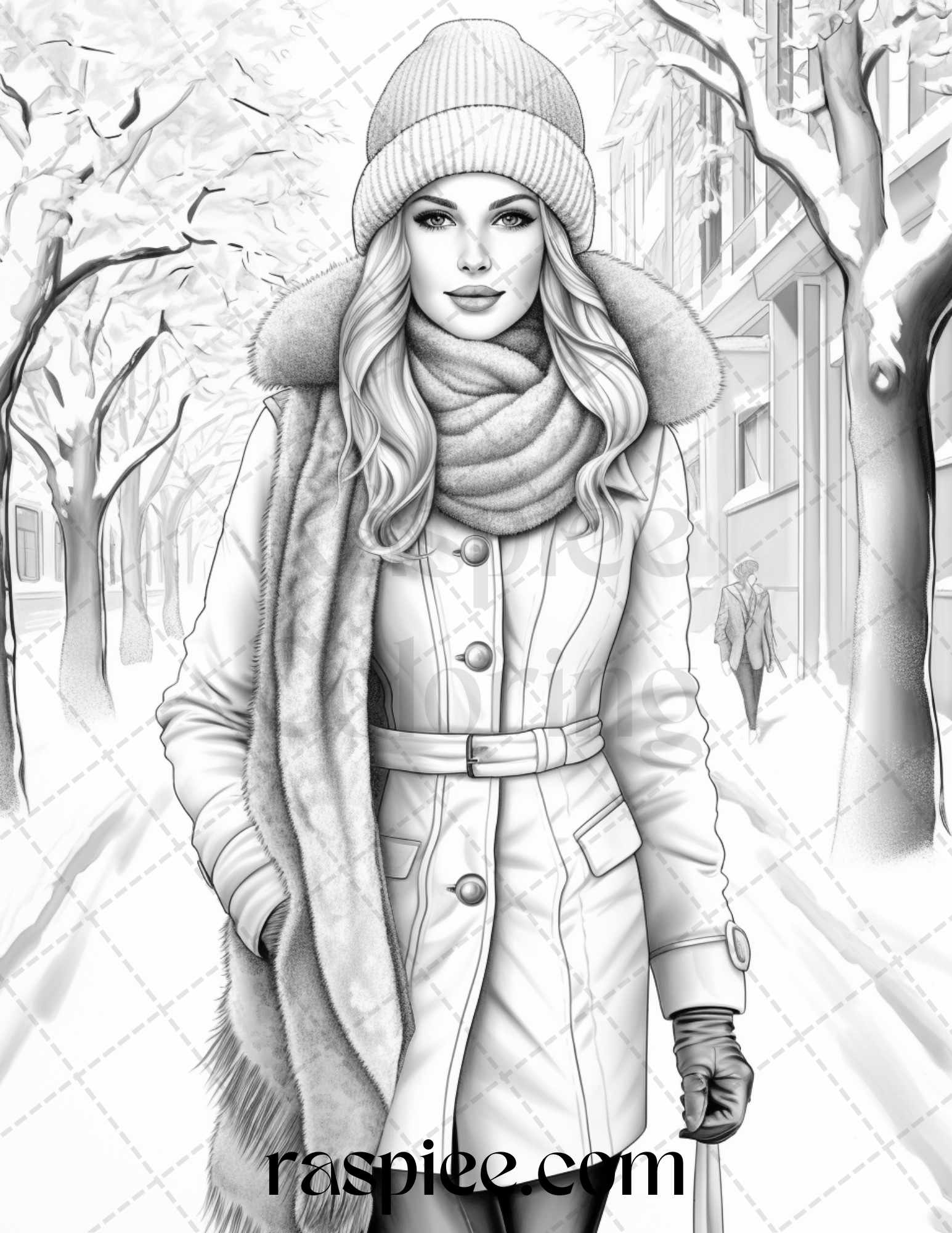 Winter fashion grayscale coloring pages printable for adults pdf f â coloring