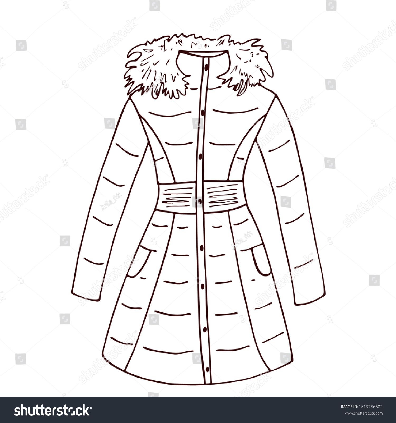 Winter jacket outline style coloring page stock vector royalty free