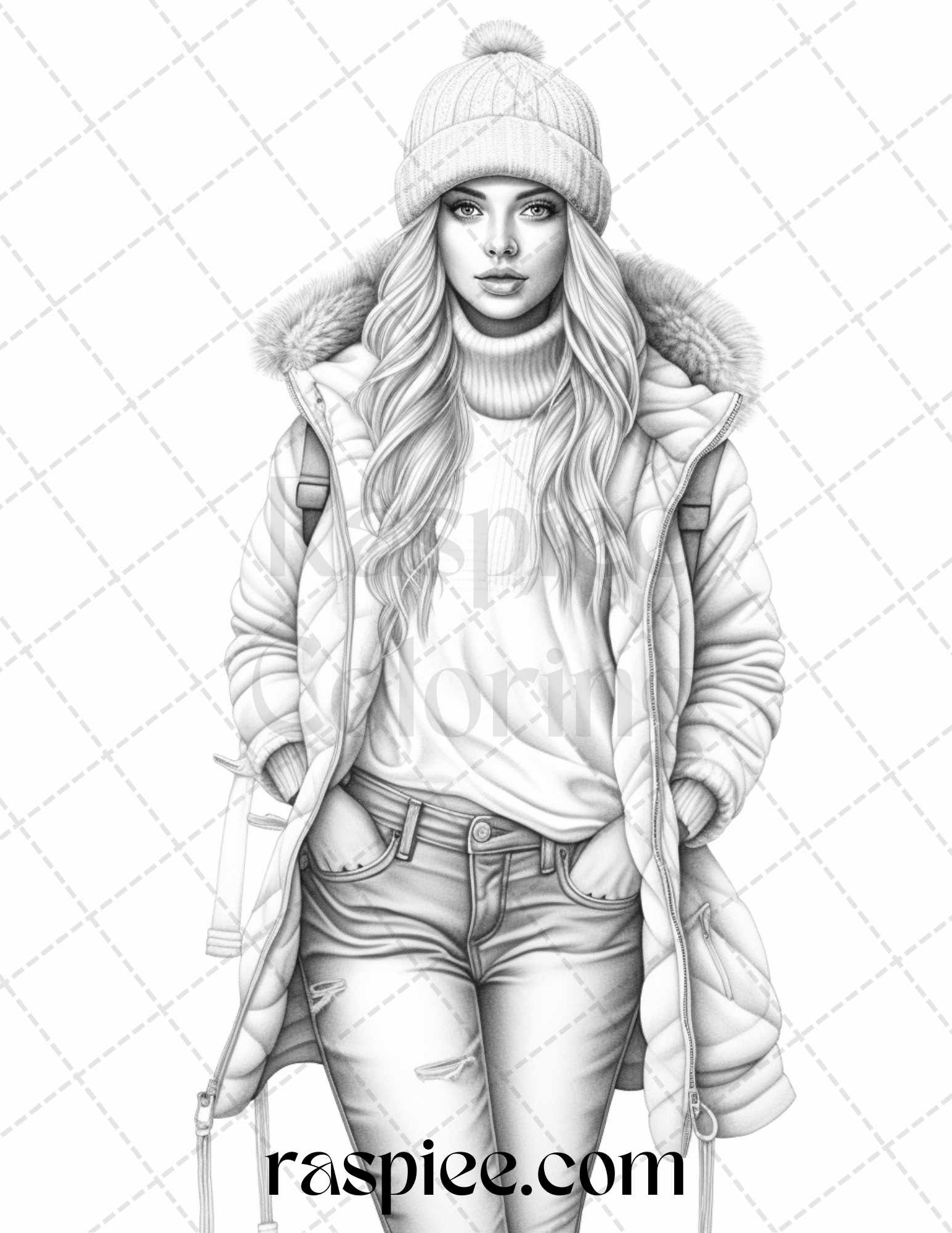 Winter fashion grayscale coloring pages printable for adults pdf f â coloring