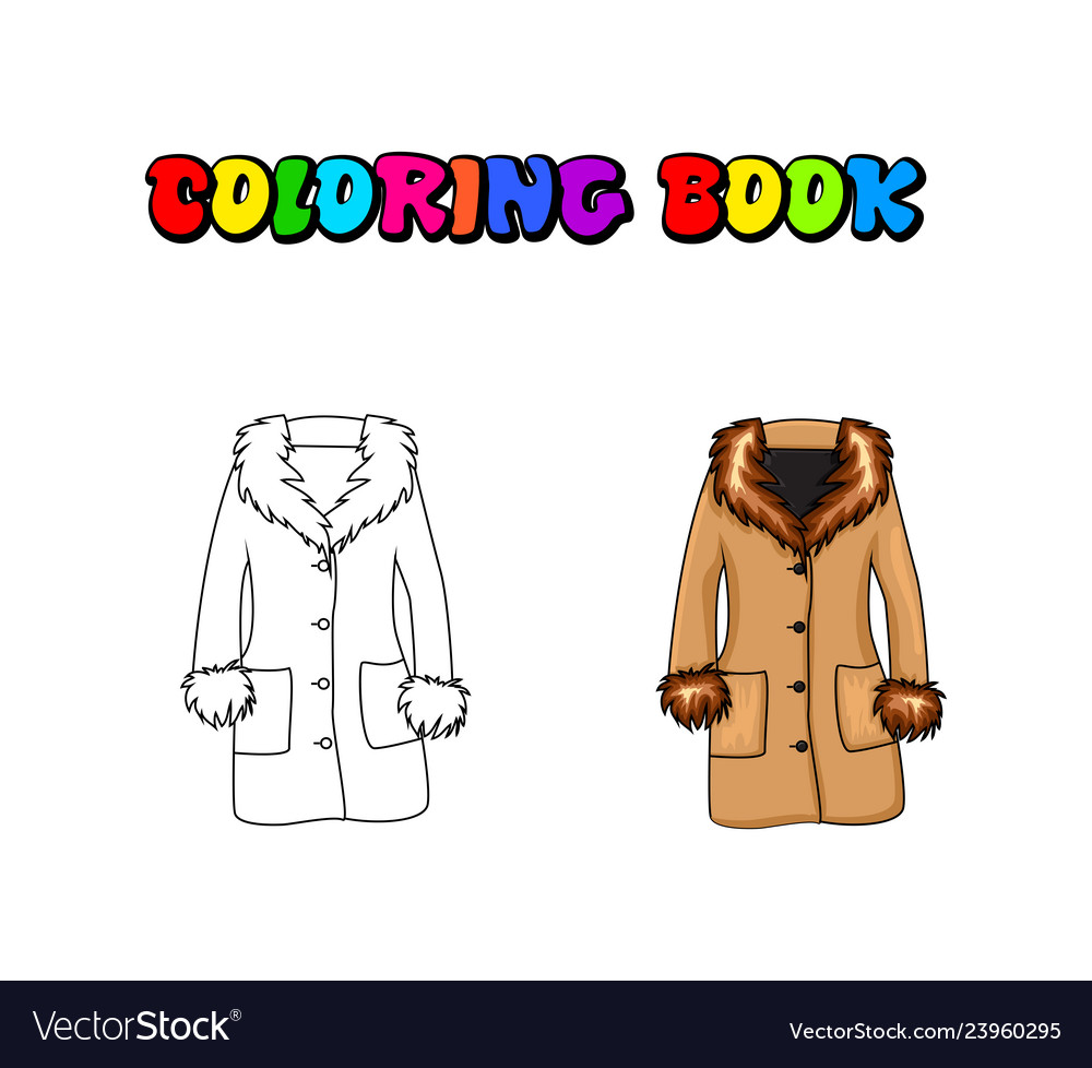 Cartoon fur winter coat coloring book isolated vector image