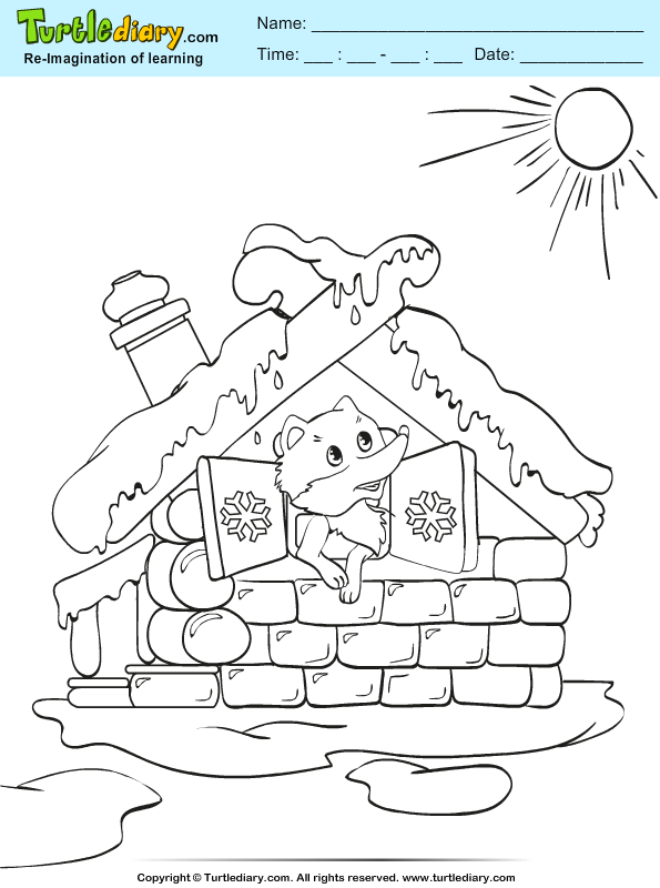 Sun in winter coloring sheet turtle diary