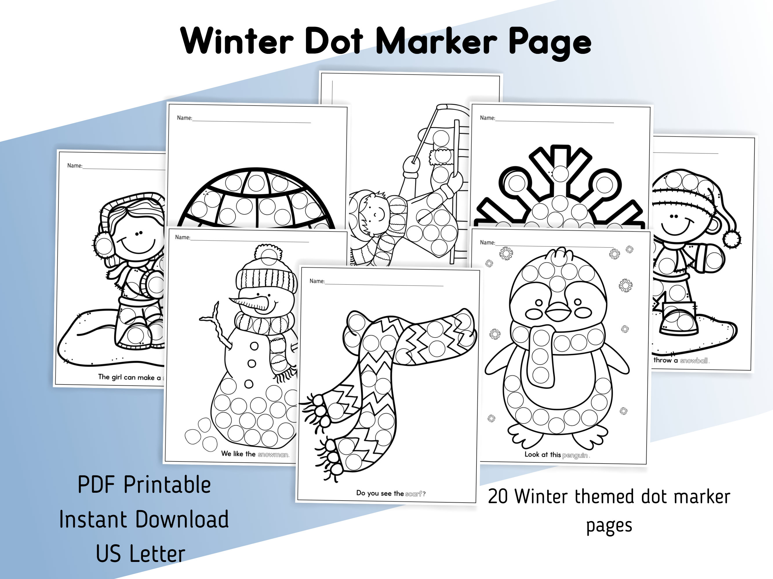 Winter themed dot marker printables do