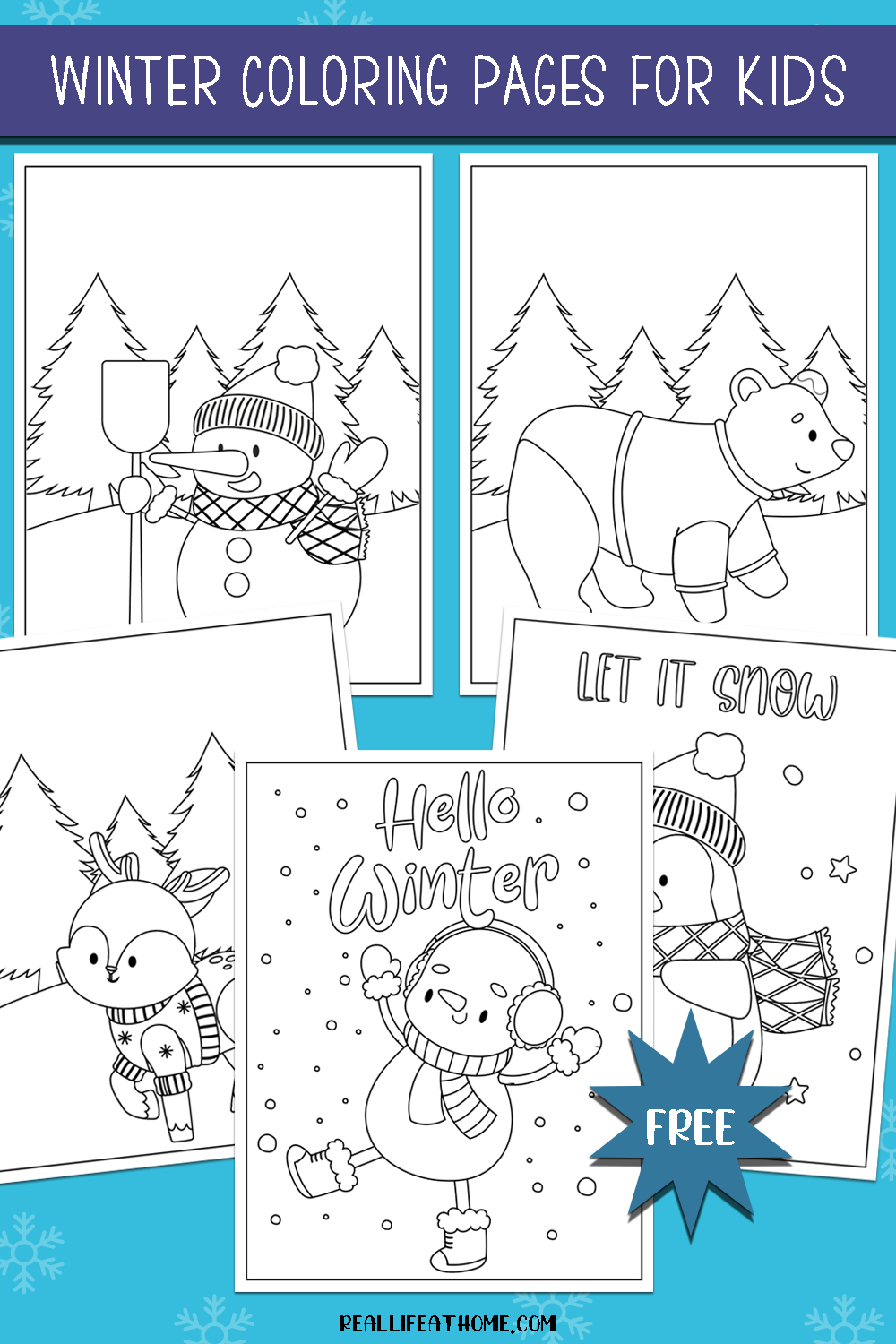 Free winter coloring pages printable set for kids