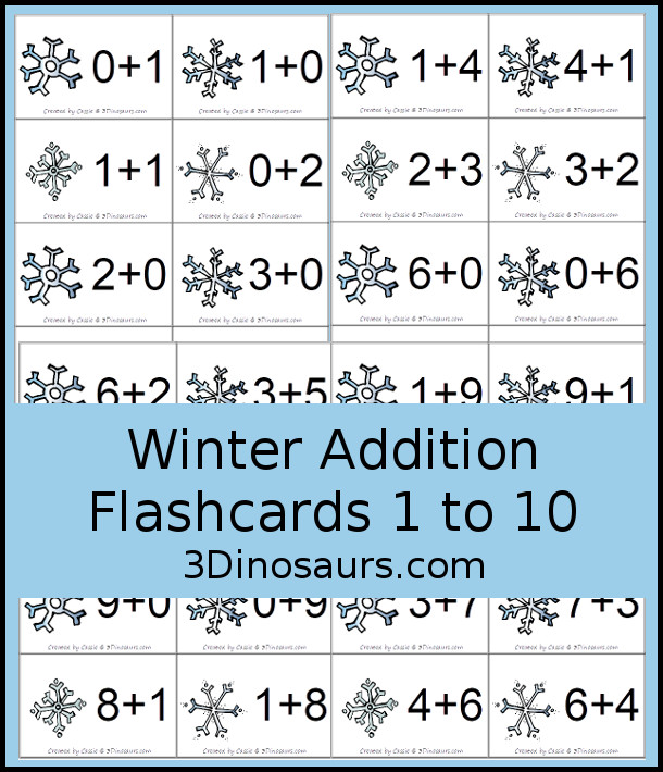 Free winter addition flashcards â addition from to dinosaurs