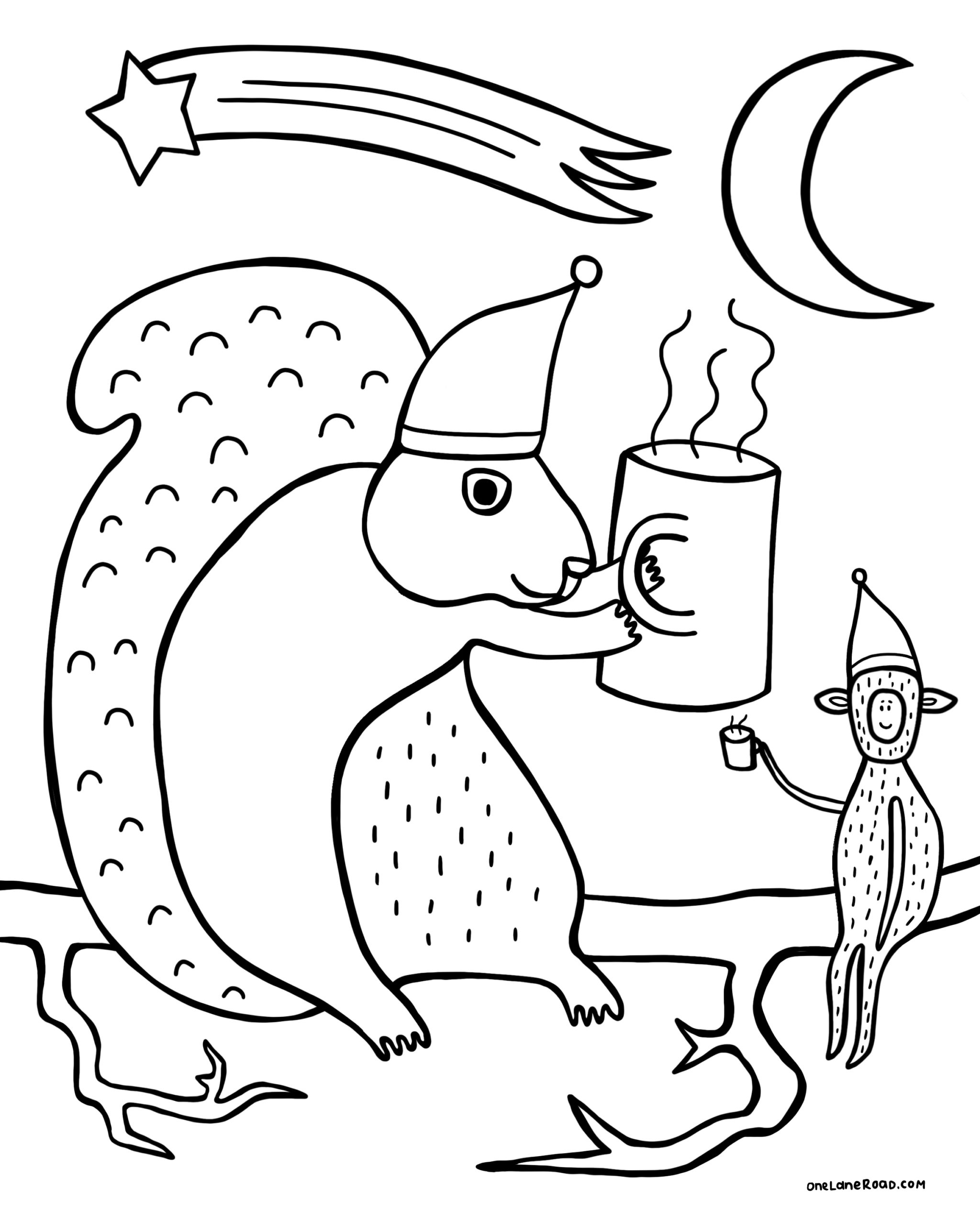 Winter nights coloring page â free â one lane road