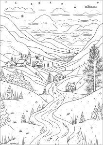 Winter coloring pages for adults kids