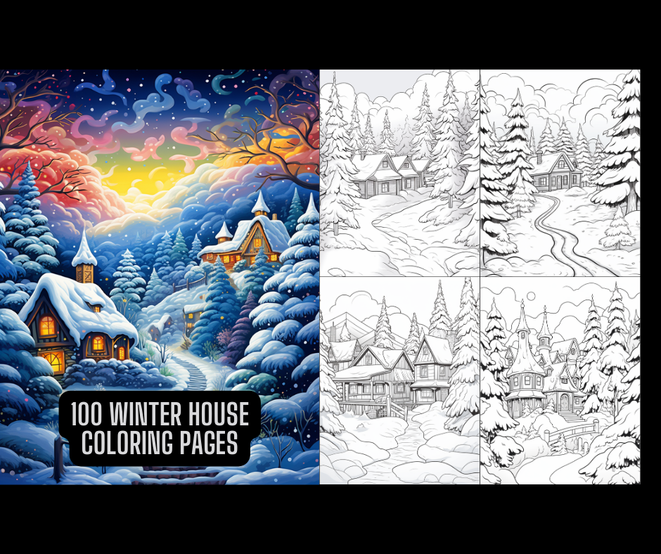 Winter house coloring pages for adults