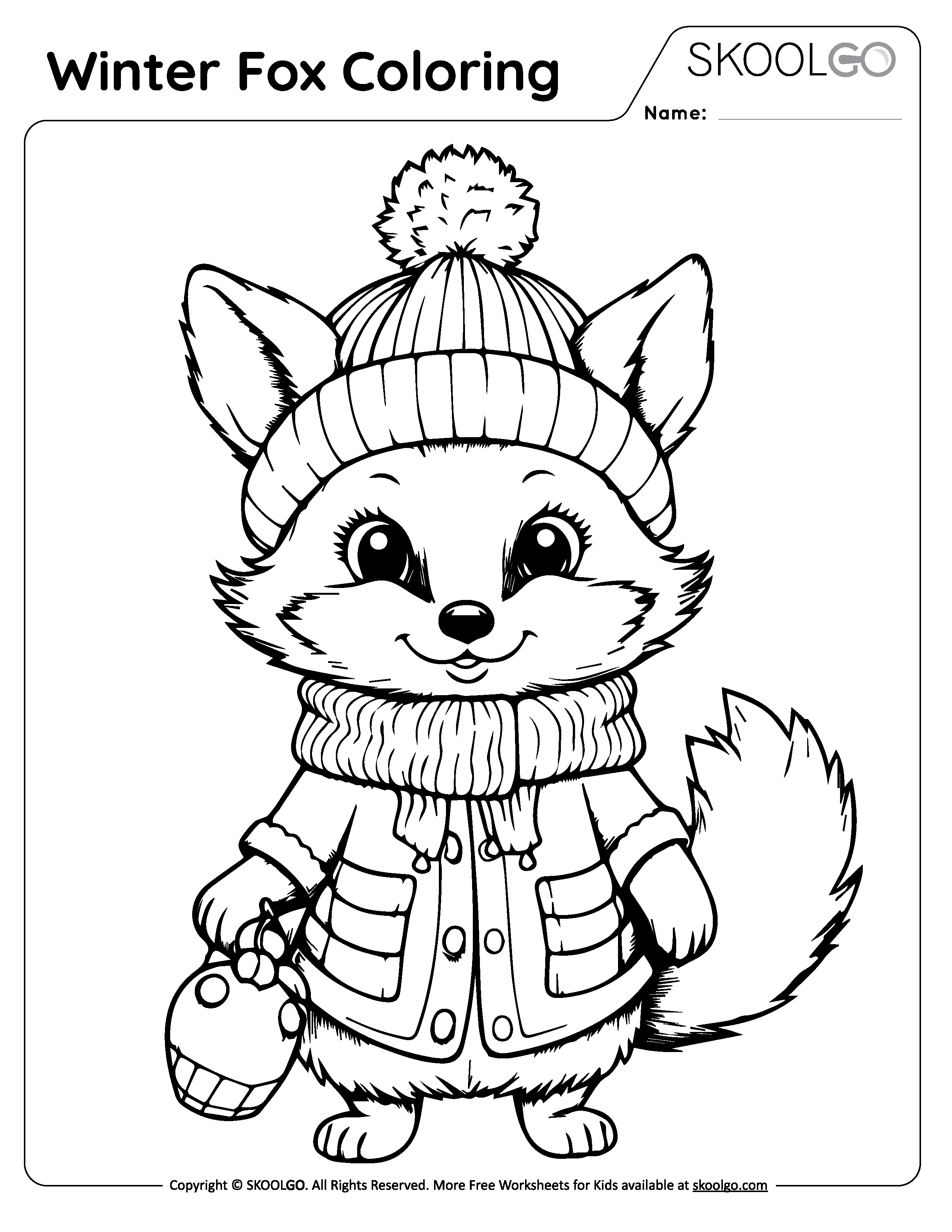 Winter fox coloring worksheet