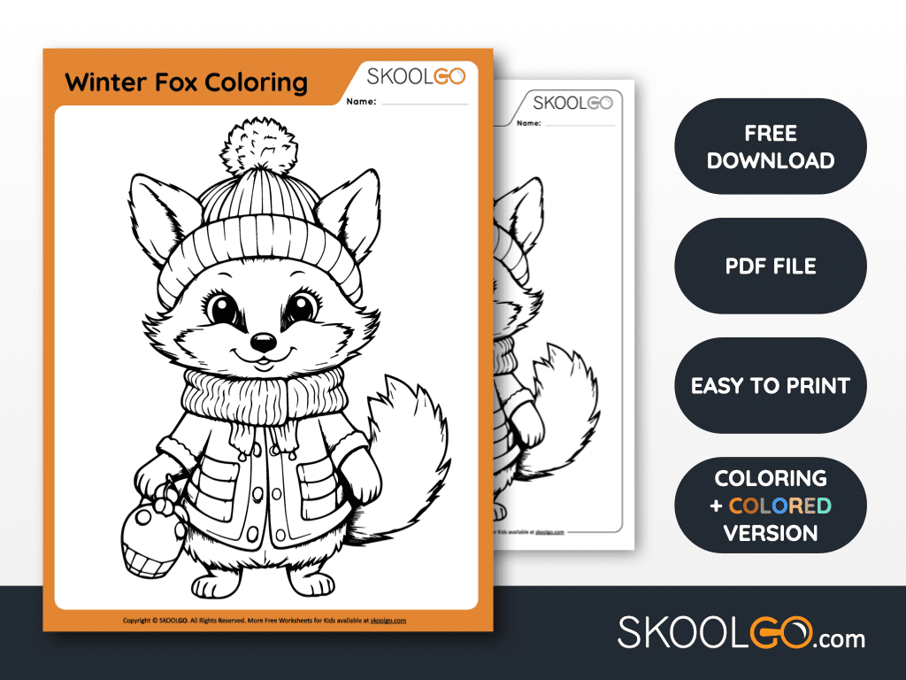 Winter fox coloring worksheet