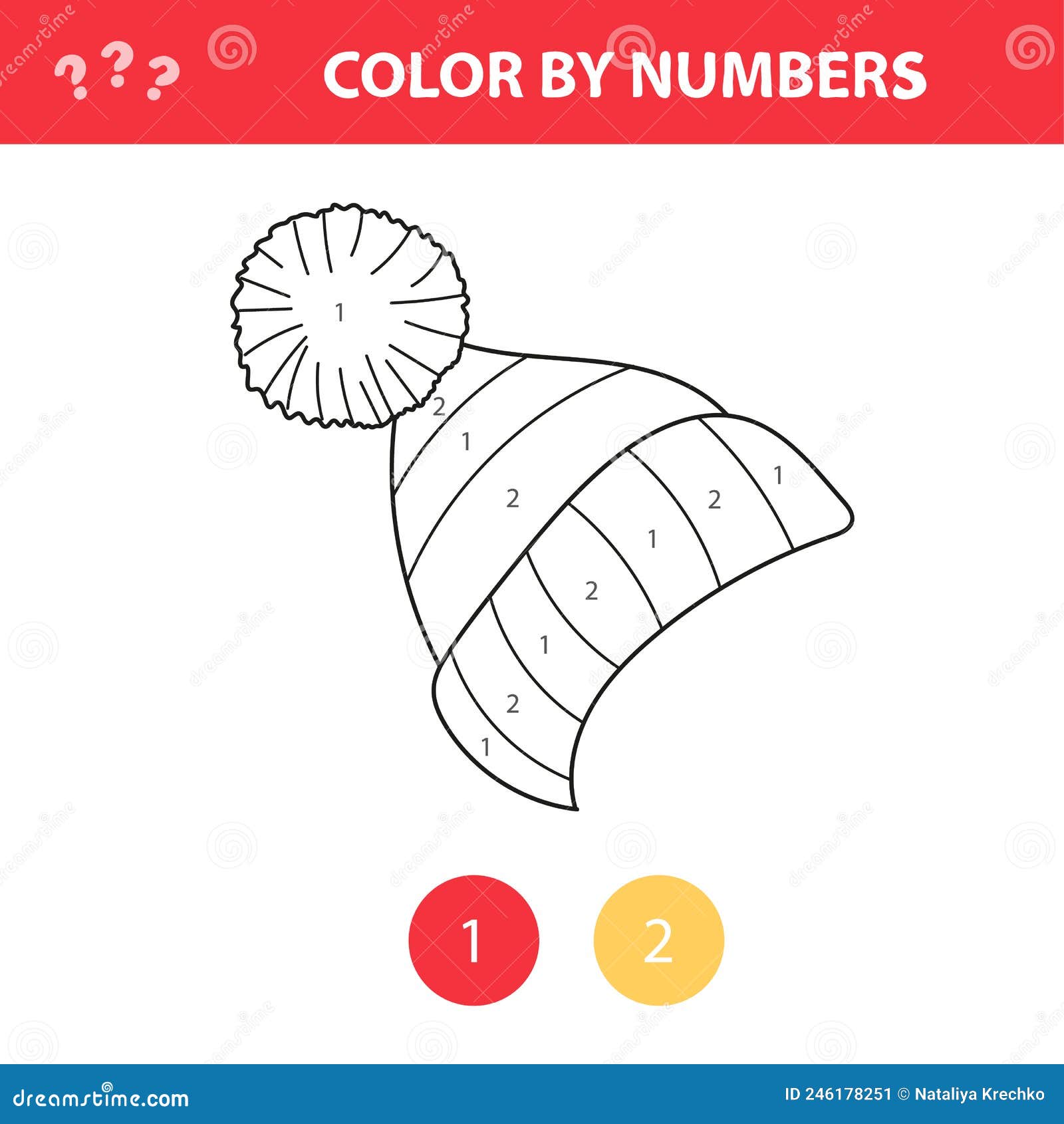 Coloring book for kids winter hat vector color by numbers