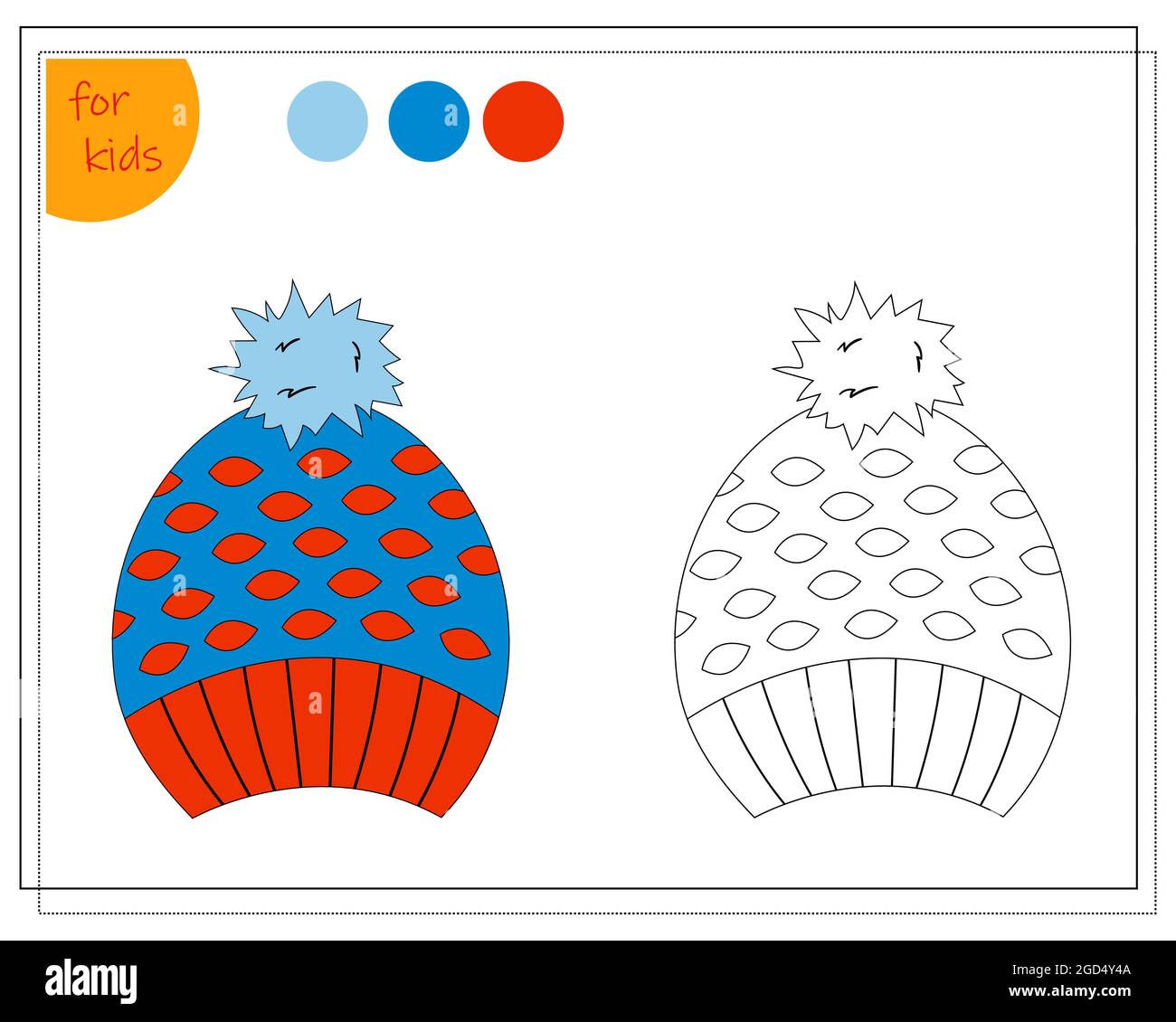 Coloring book for children by colors winter hat with a pompom vector isolated on a white background stock vector image art