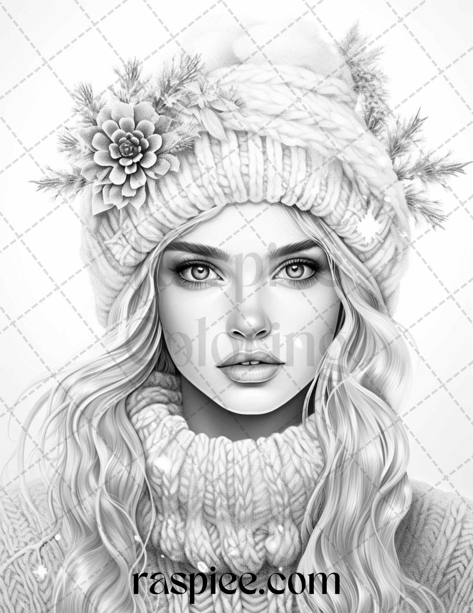Beautiful winter girls grayscale coloring pages printable for adult â coloring
