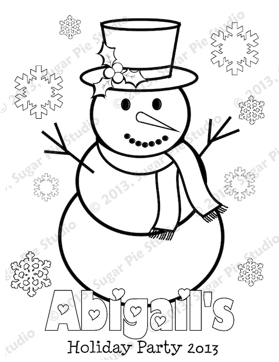 Personalized printable holiday christmas winter party favor childrens kids coloring page activity pdf or jpeg file