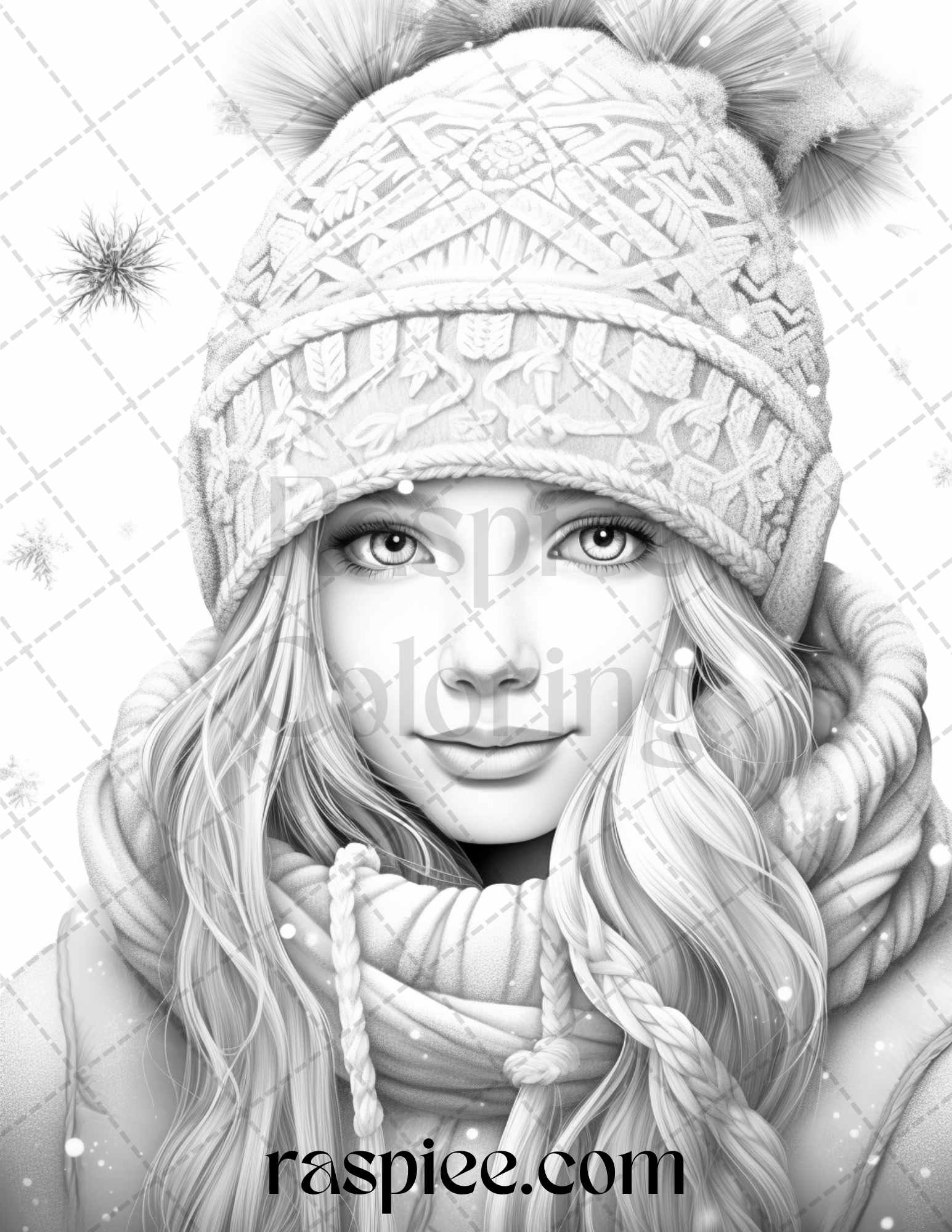 Beautiful winter girls grayscale coloring pages printable for adult â coloring