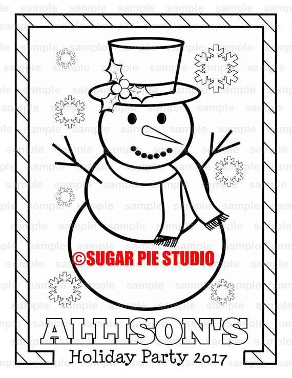 Personalized printable holiday christmas winter party favor childrens kids coloring page activity pdf or jpeg file