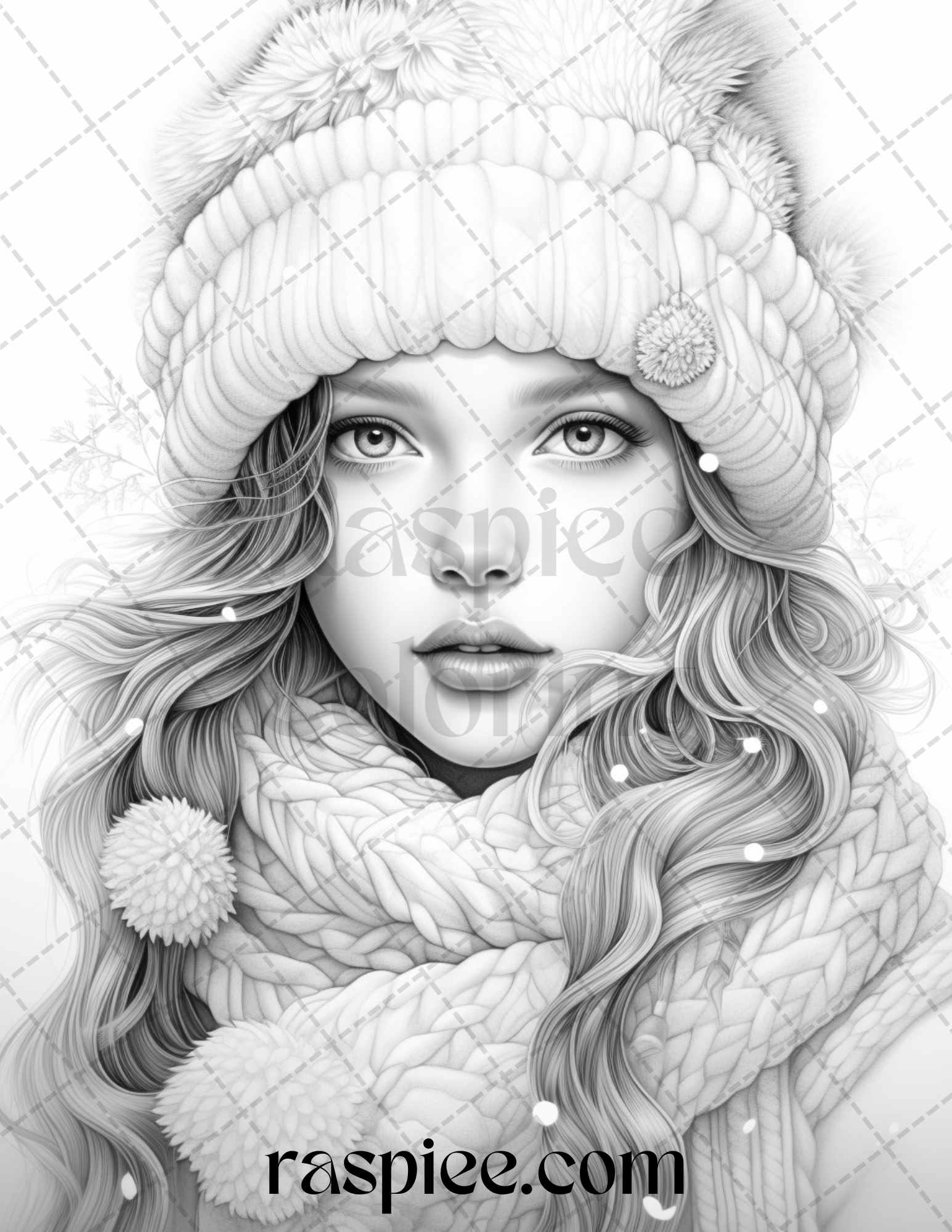 Beautiful winter girls grayscale coloring pages printable for adult â coloring