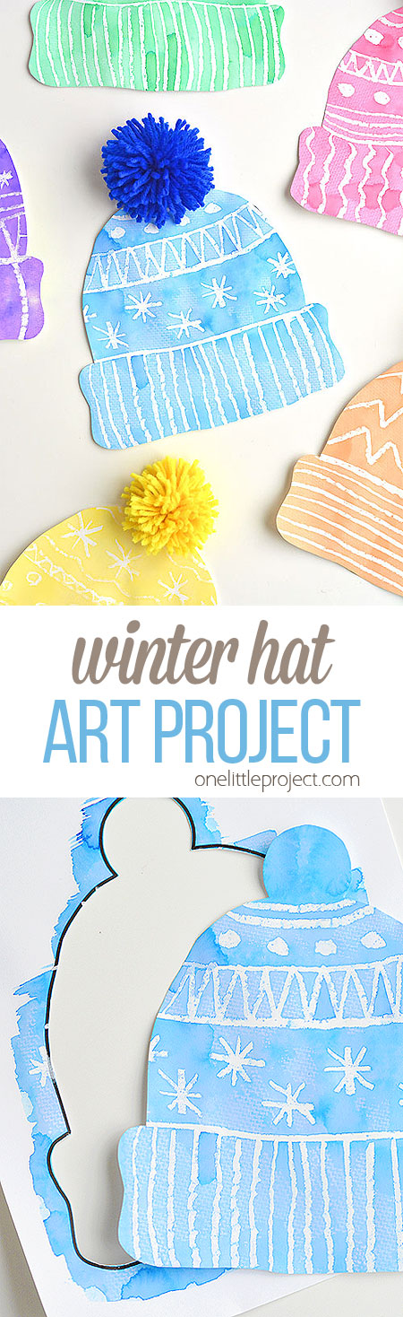 Kids winter hat art project with diy pom poms