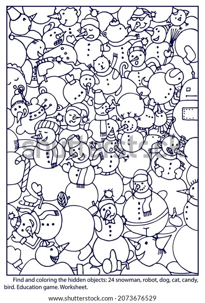 Find color hidden objects winter puzzle stock vector royalty free