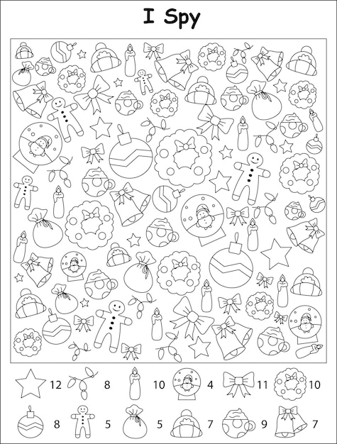 Premium vector winter activities for children christmas worksheet for kids i spy pages winter maze pages hidden