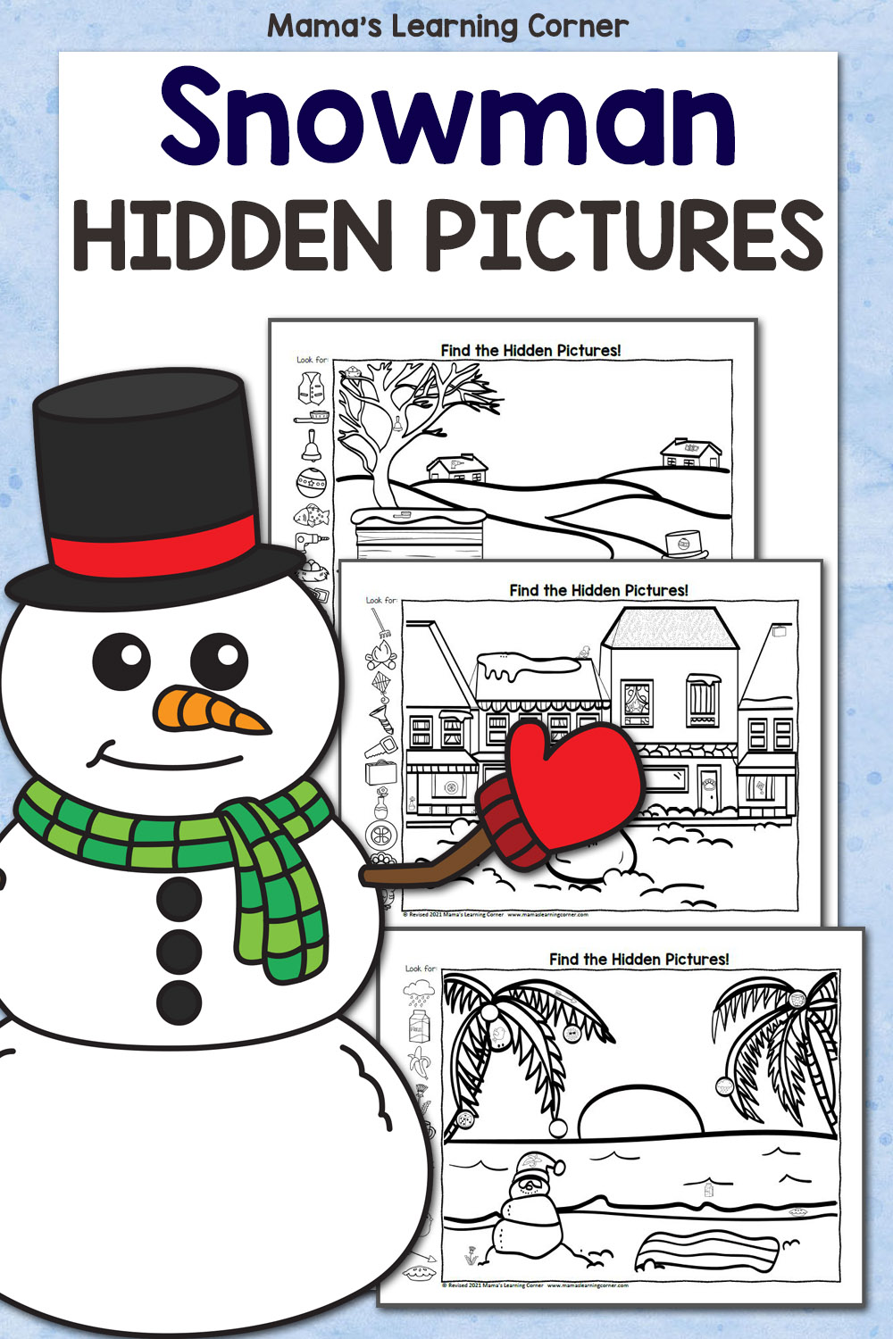 Snowman hidden picture worksheets