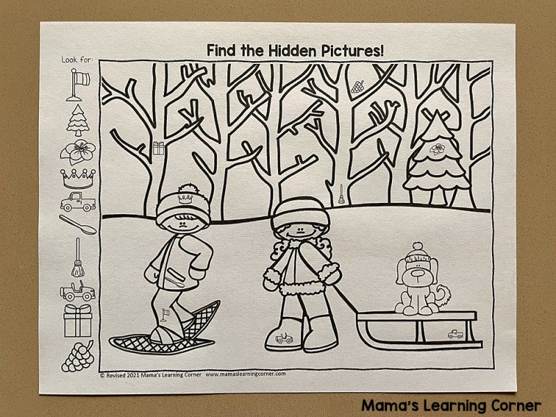Winter hidden picture worksheets