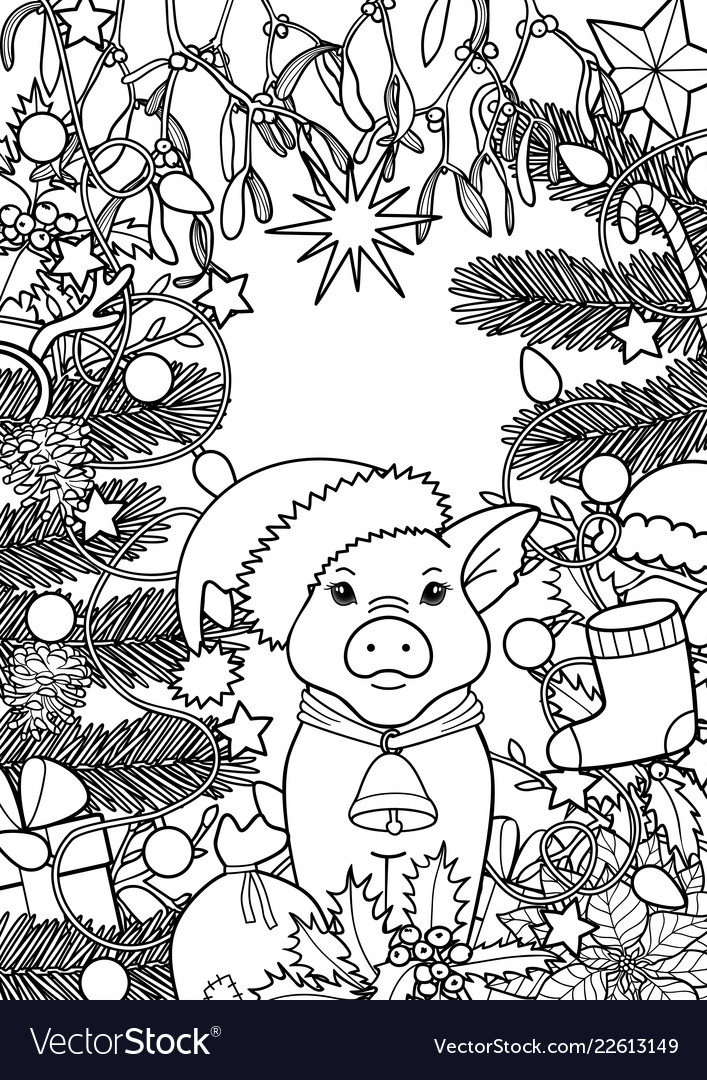 Winter holiday coloring page with pig symbol vector image
