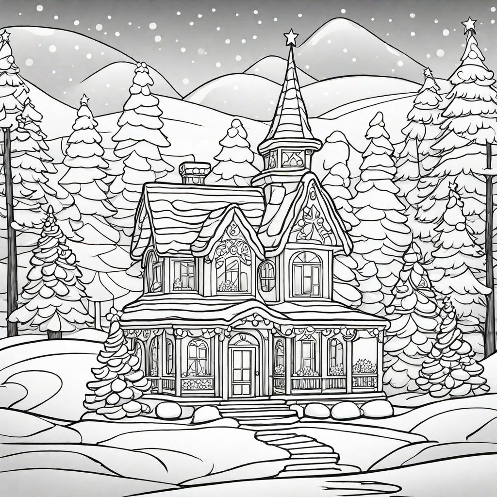 Simple black and white random and beautiful landscapes in winter for coloring book pages