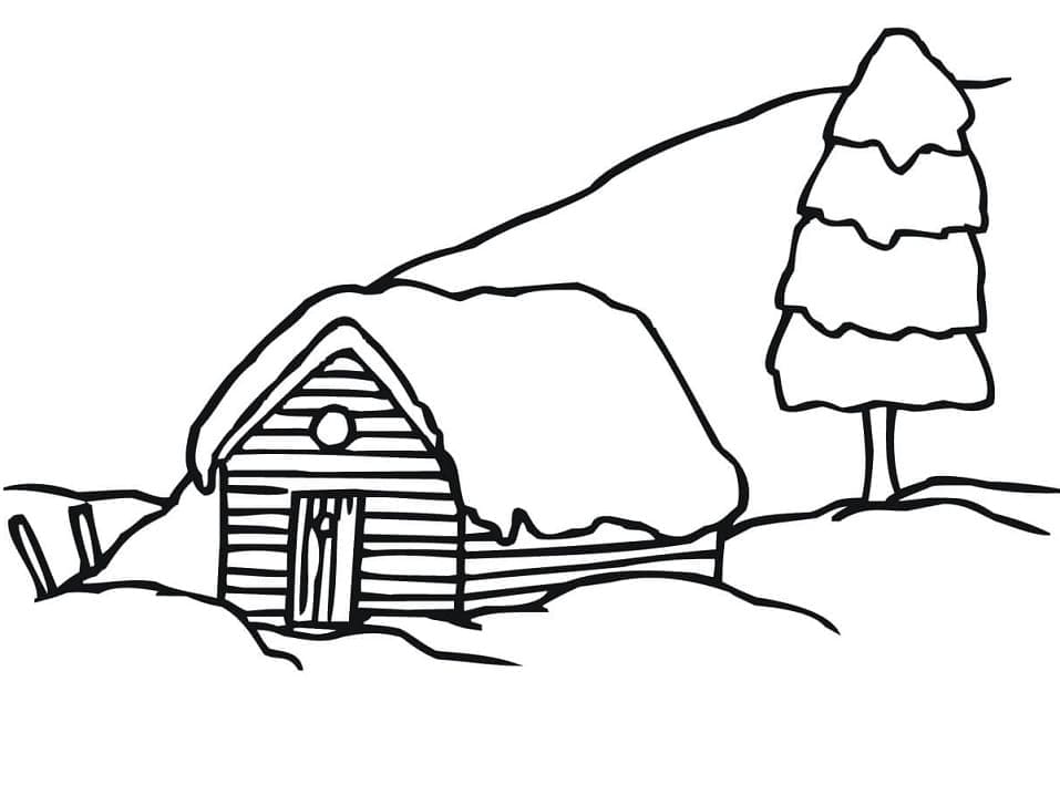 Sweden winter rural landscape coloring page