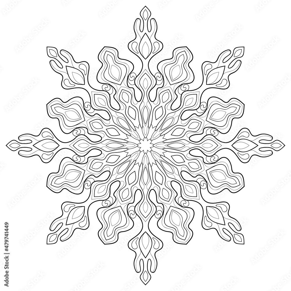 Decorative winter mandala with simple striped and soft paterns ona white isolated background for coloring book pages vector