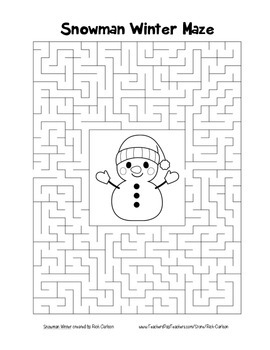 Snowman winterâ maze holiday fun color and black line tpt