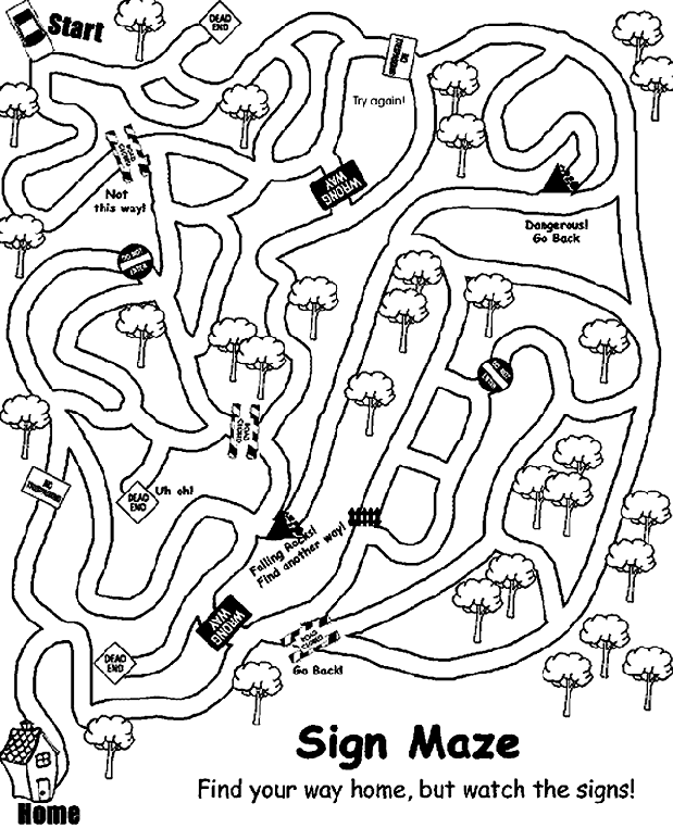 Sign maze coloring page